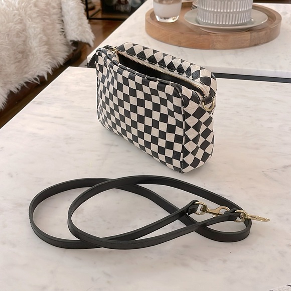 Clare V Handbags - Clare V midi sac. Black and white checkered with black leather long strap